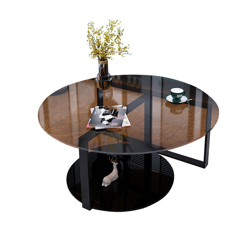 17" Wide Contemporary Coffee Table Round Glass Top Cocktail Table