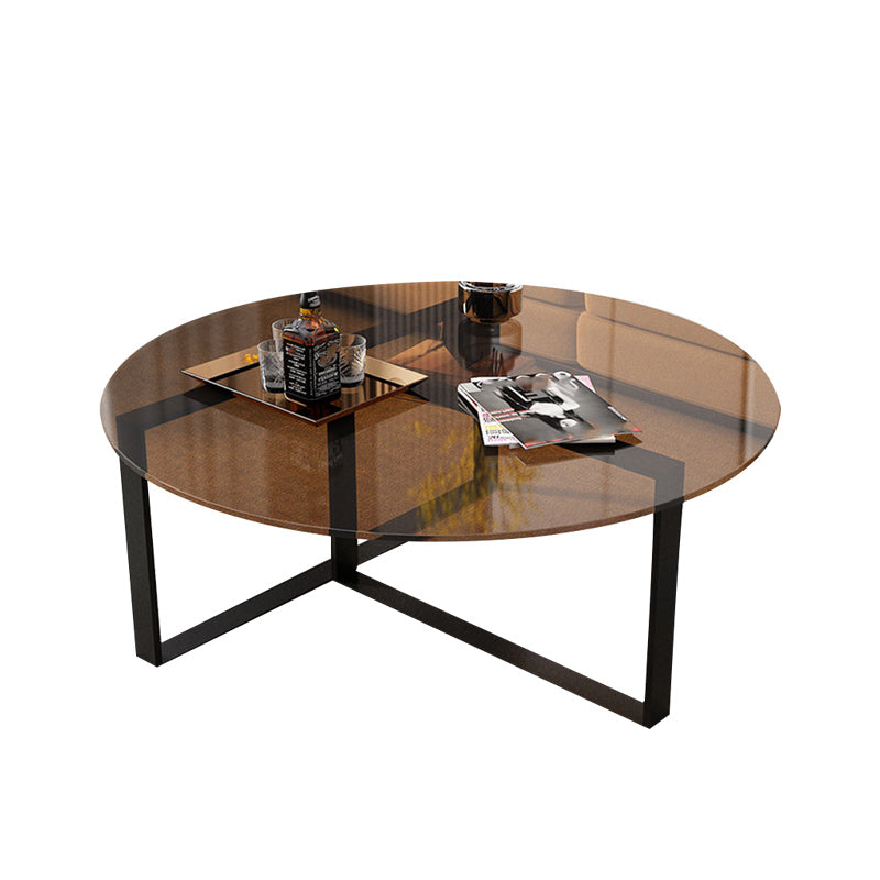 17" Wide Contemporary Coffee Table Round Glass Top Cocktail Table