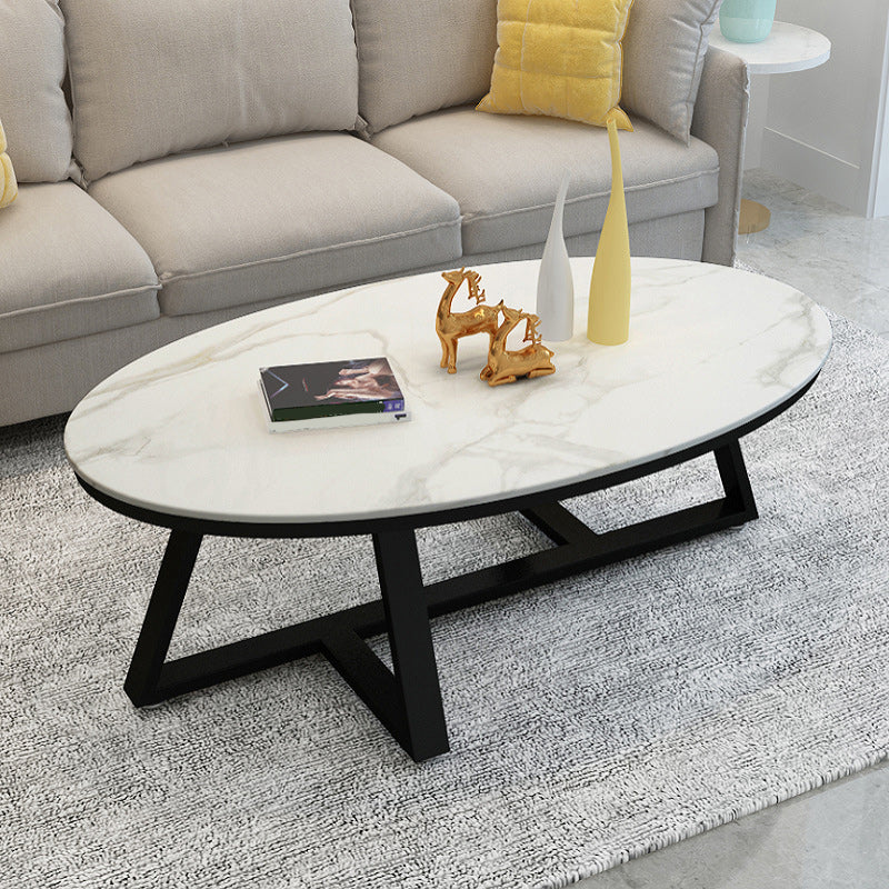 Contemporary Coffee Table Oval Single Stone Coffee Cocktail Table