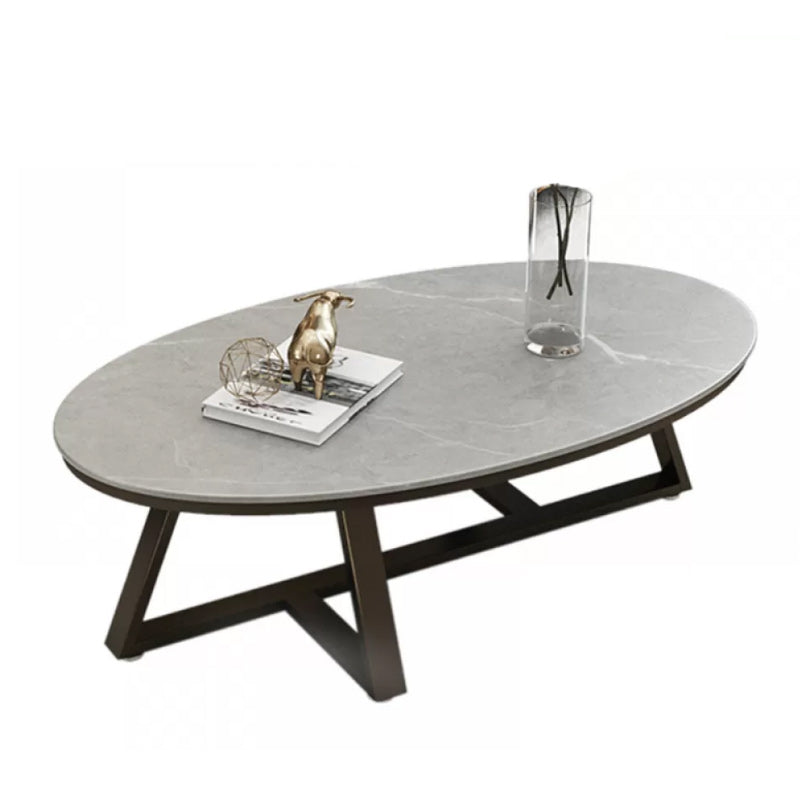 Contemporary Coffee Table Oval Single Stone Coffee Cocktail Table