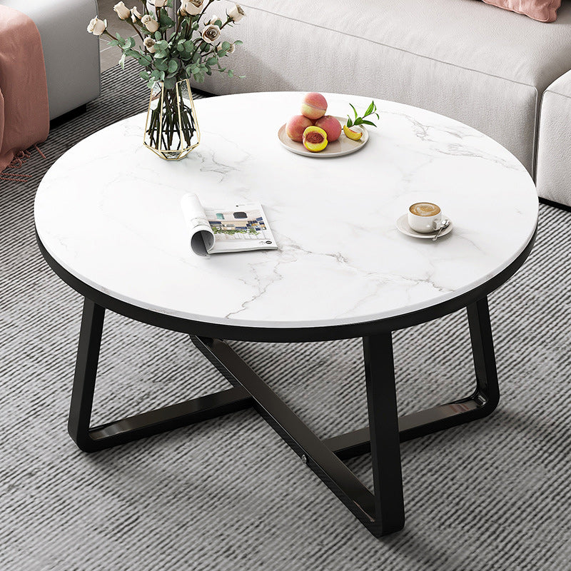 Stone Geometric Contemporary Coffee Table Cross Legs Coffee Table