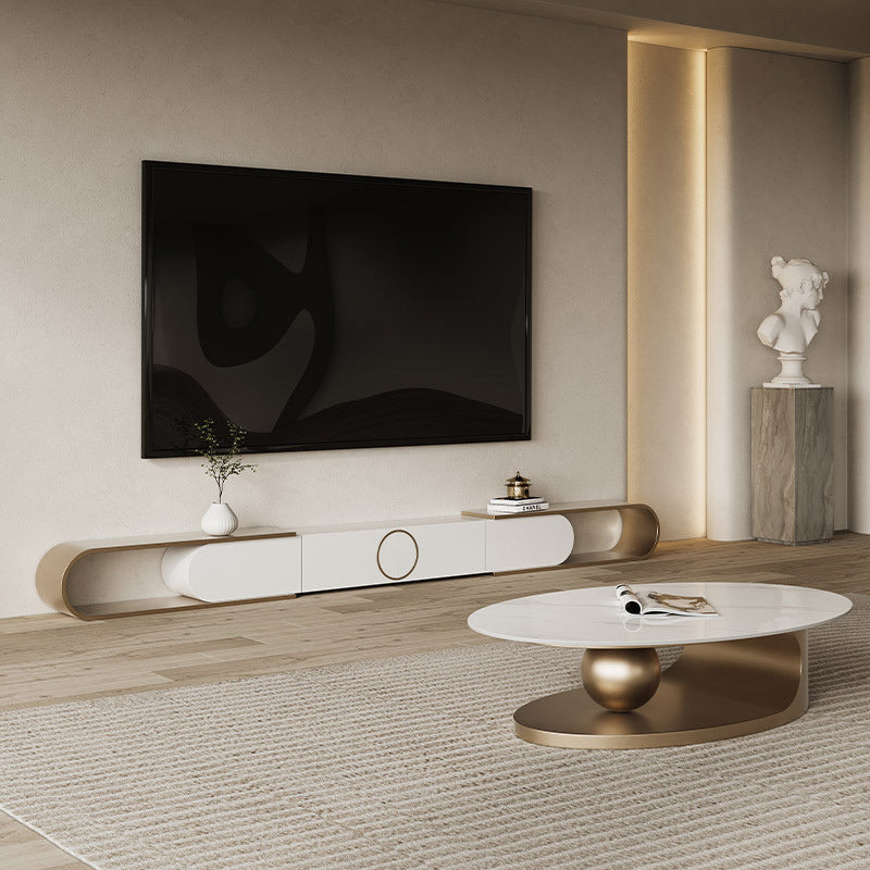 Stone Oval Contemporary Coffee Table Single Pedestal Coffee Table