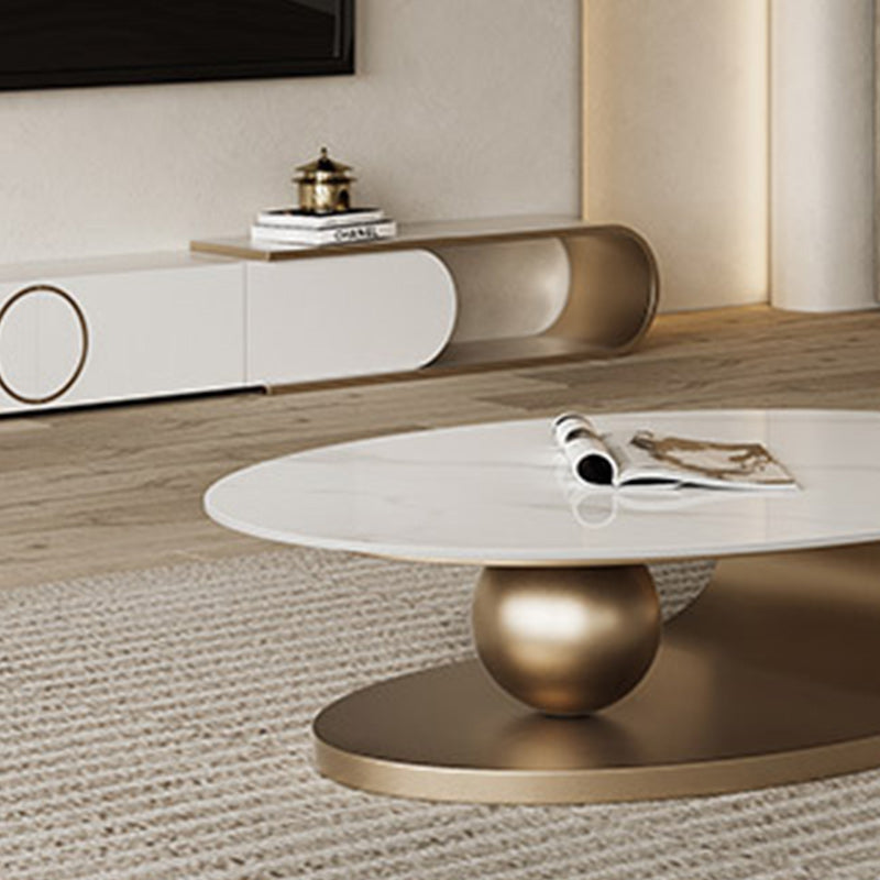 Stone Oval Contemporary Coffee Table Single Pedestal Coffee Table