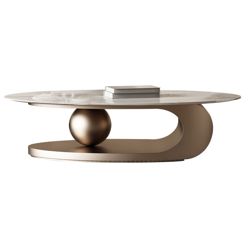 Stone Oval Contemporary Coffee Table Single Pedestal Coffee Table