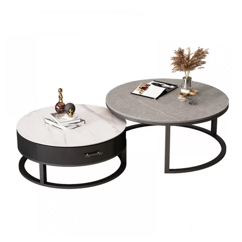 Stone Round Contemporary Cocktail Table Frame Nesting Coffee Table Set