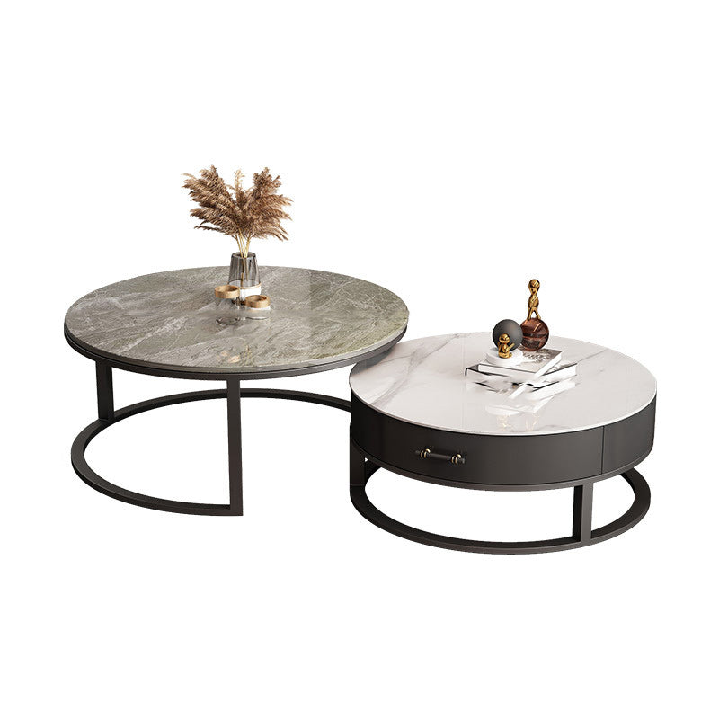 Stone Round Contemporary Cocktail Table Frame Nesting Coffee Table Set