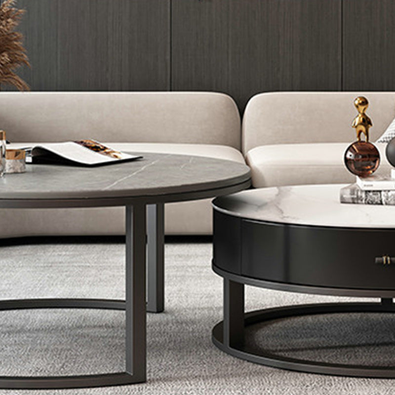 Stone Round Contemporary Cocktail Table Frame Nesting Coffee Table Set