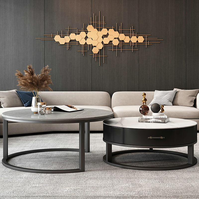Stone Round Contemporary Cocktail Table Frame Nesting Coffee Table Set