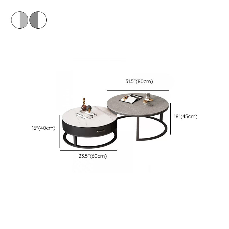 Stone Round Contemporary Cocktail Table Frame Nesting Coffee Table Set