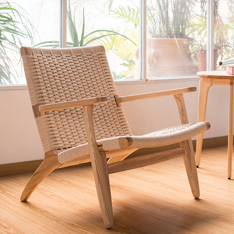 Mid-century Modern Accent Armchair Fixed Back Wood Armchair for Living Room