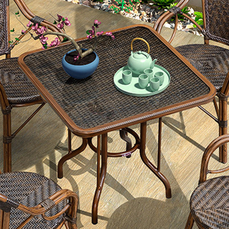 Metal and Glass Patio Table Industrial Style Home Balcony Outdoor Bistro Table