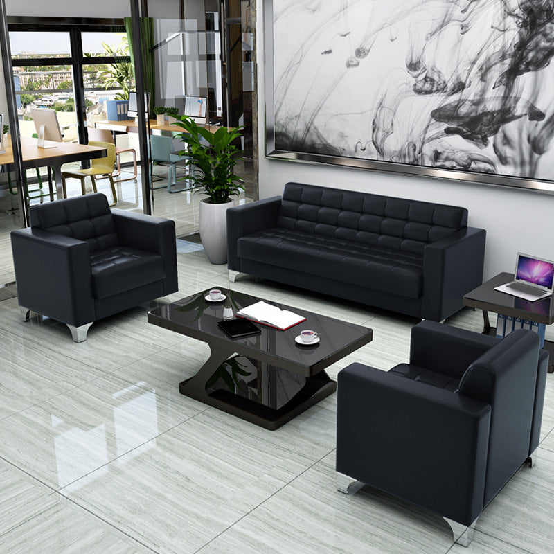 Square Arm Biscuit Back Sofa Industrial 1/3-seater Faux Leather Sofa