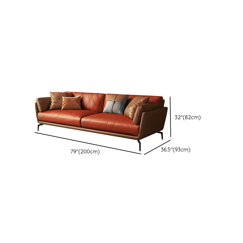 Contemporary Pillow Top Arm Seating Cushions with Pillows Sofa in Orange