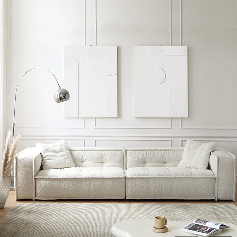 Fabric Scandinavian Sofa Tuxedo Arm Tufted Back Sofa in White