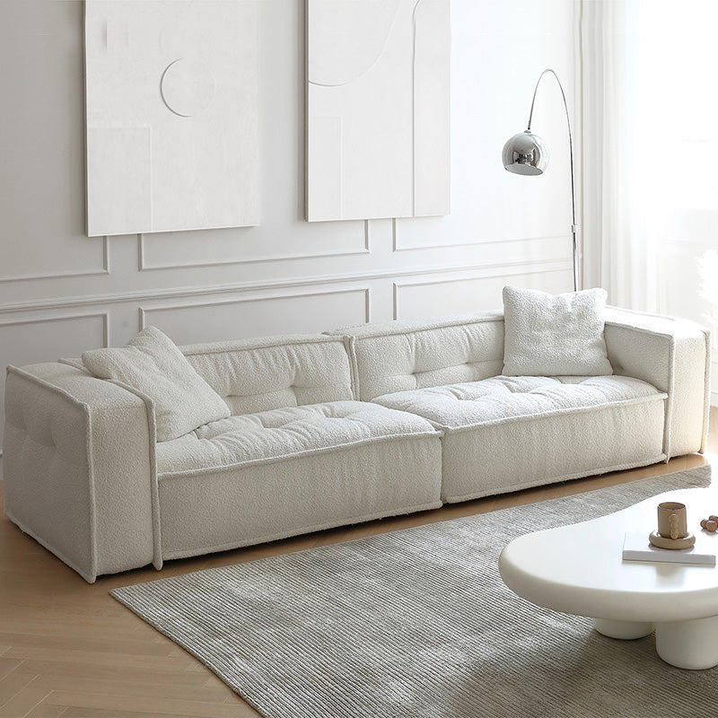 Fabric Scandinavian Sofa Tuxedo Arm Tufted Back Sofa in White
