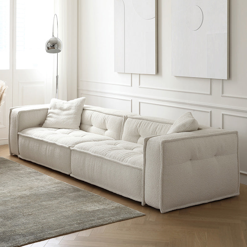Fabric Scandinavian Sofa Tuxedo Arm Tufted Back Sofa in White