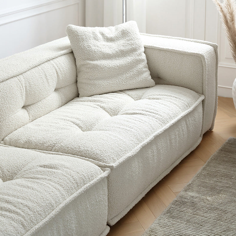 Fabric Scandinavian Sofa Tuxedo Arm Tufted Back Sofa in White