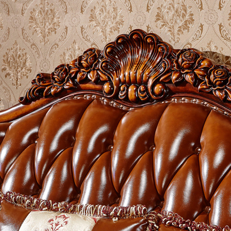Classic Tufted Split-Back Seating Flared Arm Sofa with Pillows in Brown