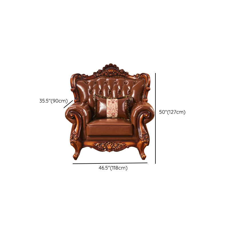 Classic Tufted Split-Back Seating Flared Arm Sofa with Pillows in Brown