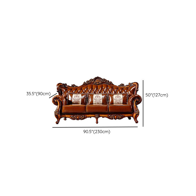 Classic Tufted Split-Back Seating Flared Arm Sofa with Pillows in Brown