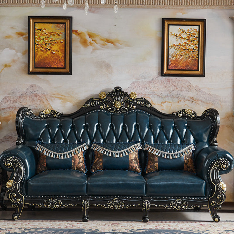 Traditional Leather Sofa Tufted Split-Back Seating Flared Arm