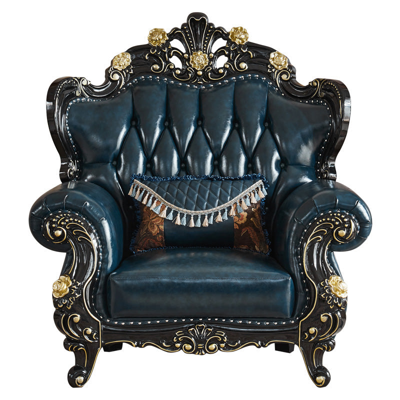 Traditional Leather Sofa Tufted Split-Back Seating Flared Arm