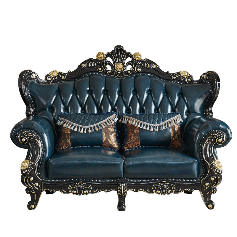 Traditional Leather Sofa Tufted Split-Back Seating Flared Arm