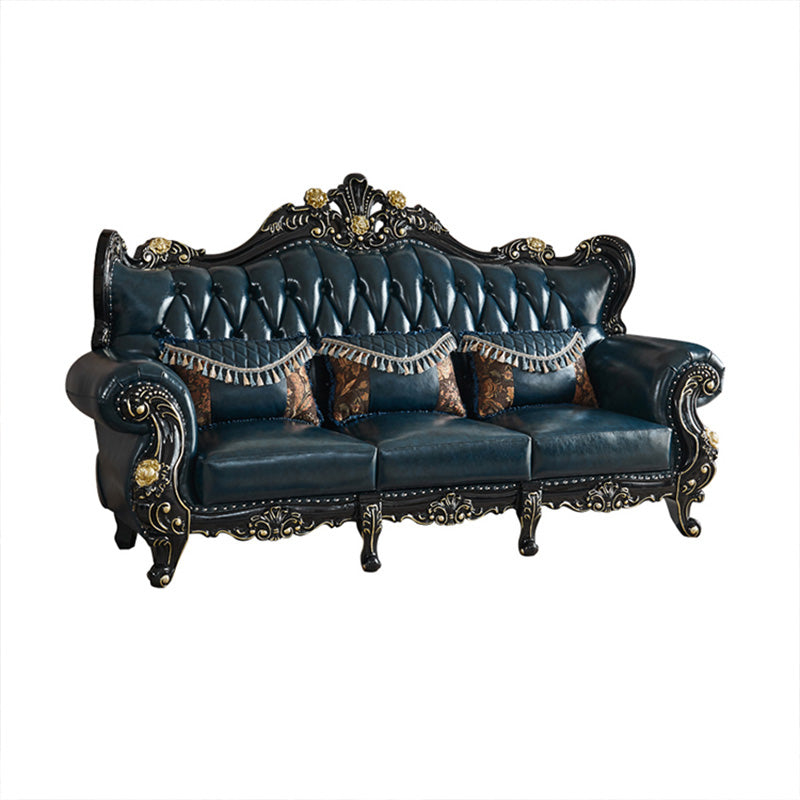 Traditional Leather Sofa Tufted Split-Back Seating Flared Arm