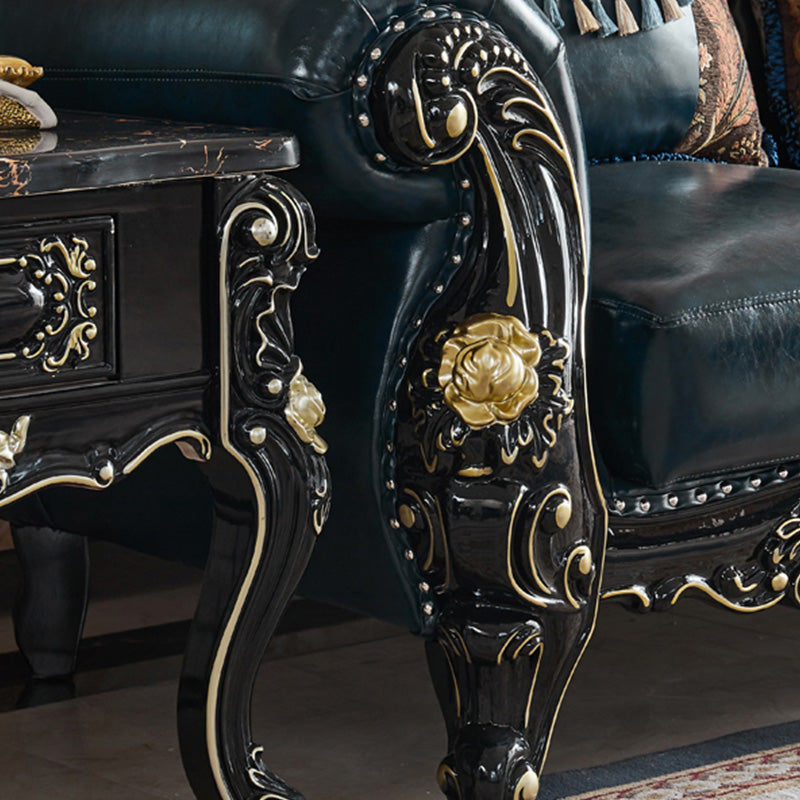 Traditional Leather Sofa Tufted Split-Back Seating Flared Arm