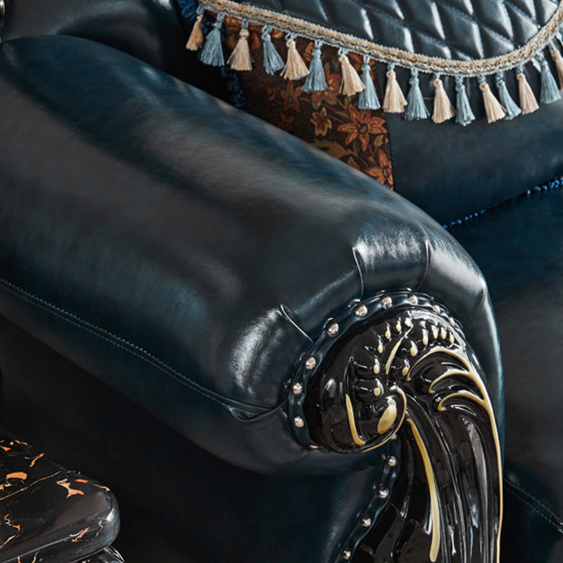 Traditional Leather Sofa Tufted Split-Back Seating Flared Arm