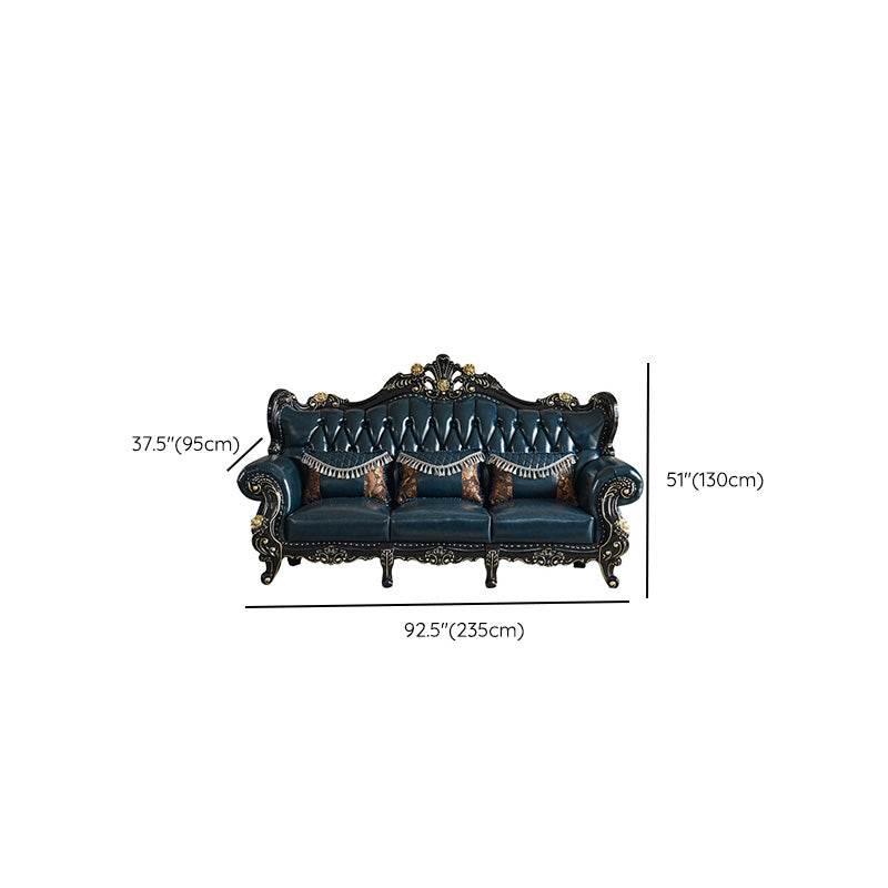 Traditional Leather Sofa Tufted Split-Back Seating Flared Arm