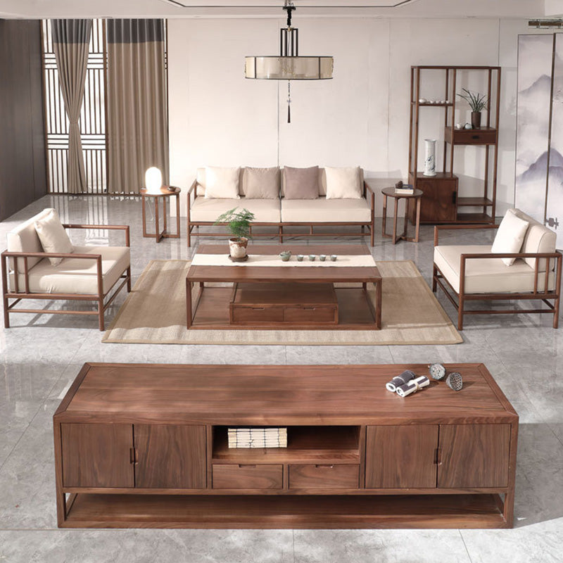 Tropical Loose Back Seating Square Arm Sofa in Brown and Beige