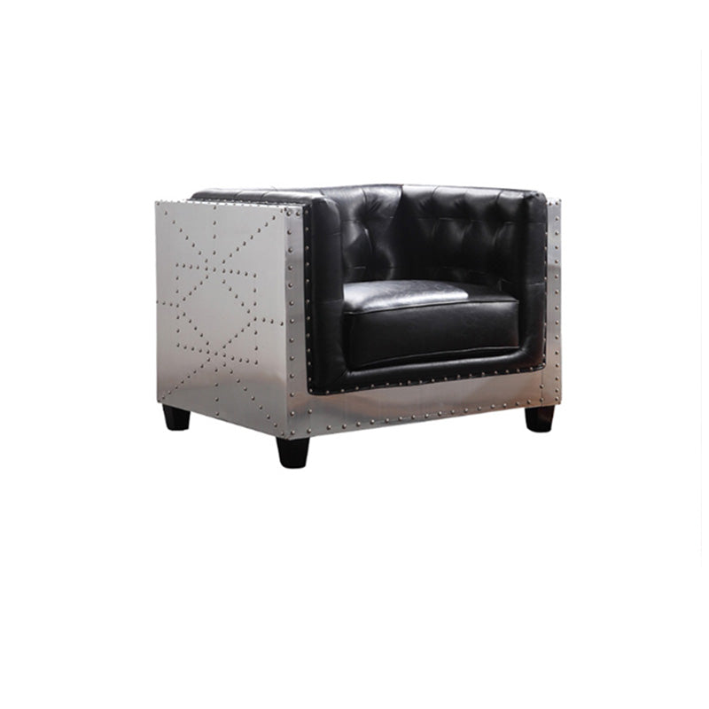 Industrial Biscuit Back Seating Tuxedo Arm Sofa in Black for Apartment