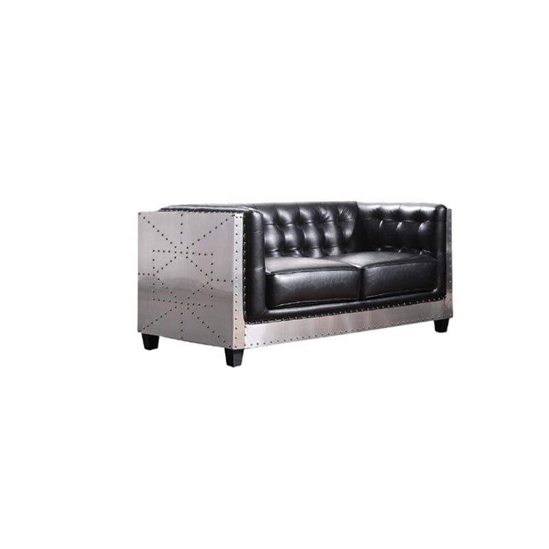 Industrial Biscuit Back Seating Tuxedo Arm Sofa in Black for Apartment