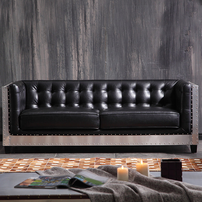 Industrial Biscuit Back Seating Tuxedo Arm Sofa in Black for Apartment