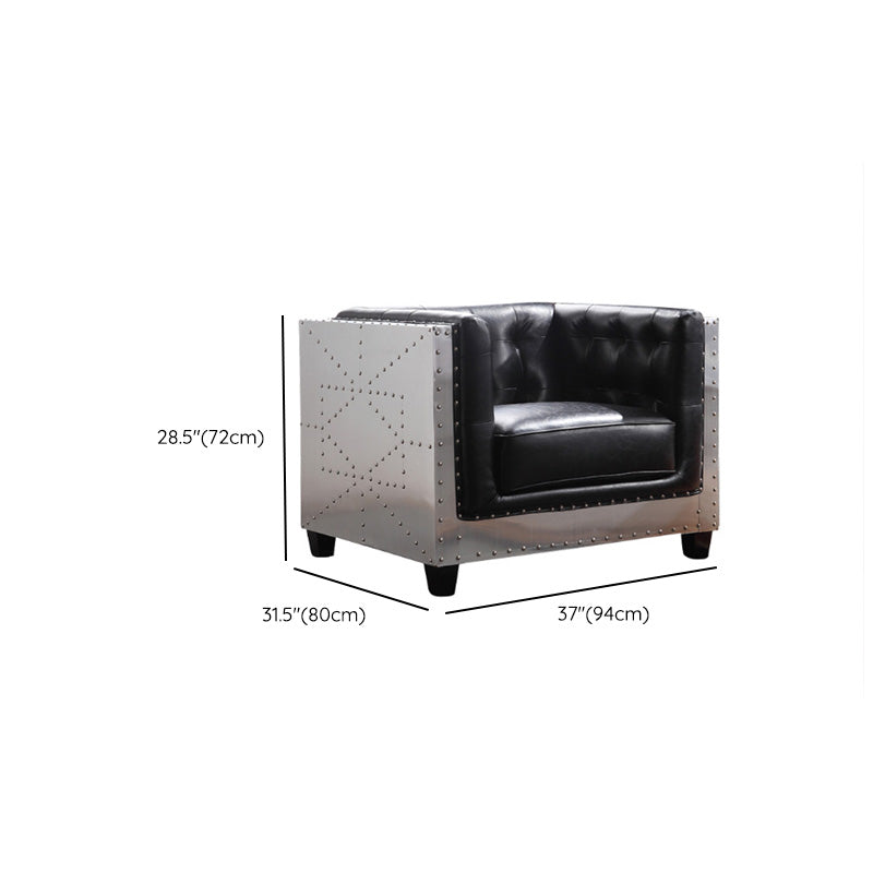 Industrial Biscuit Back Seating Tuxedo Arm Sofa in Black for Apartment