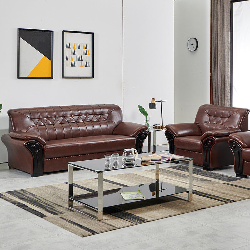 Industrial Biscuit Back Seating Flared Arm Sofa in Dark Brown