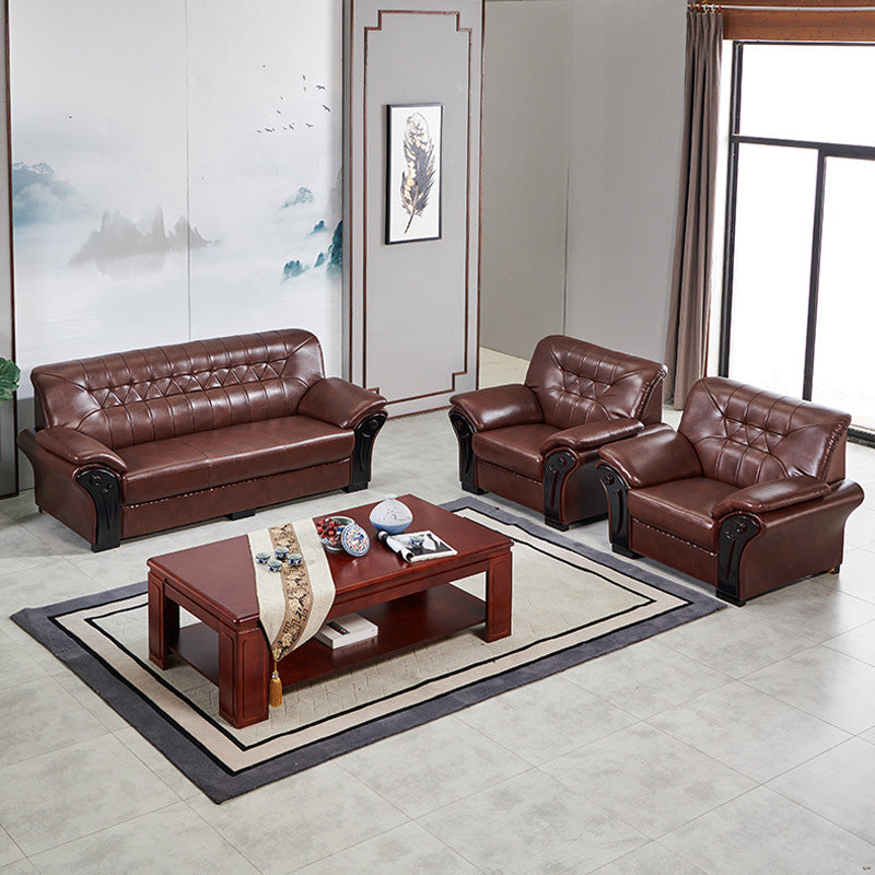 Industrial Biscuit Back Seating Flared Arm Sofa in Dark Brown