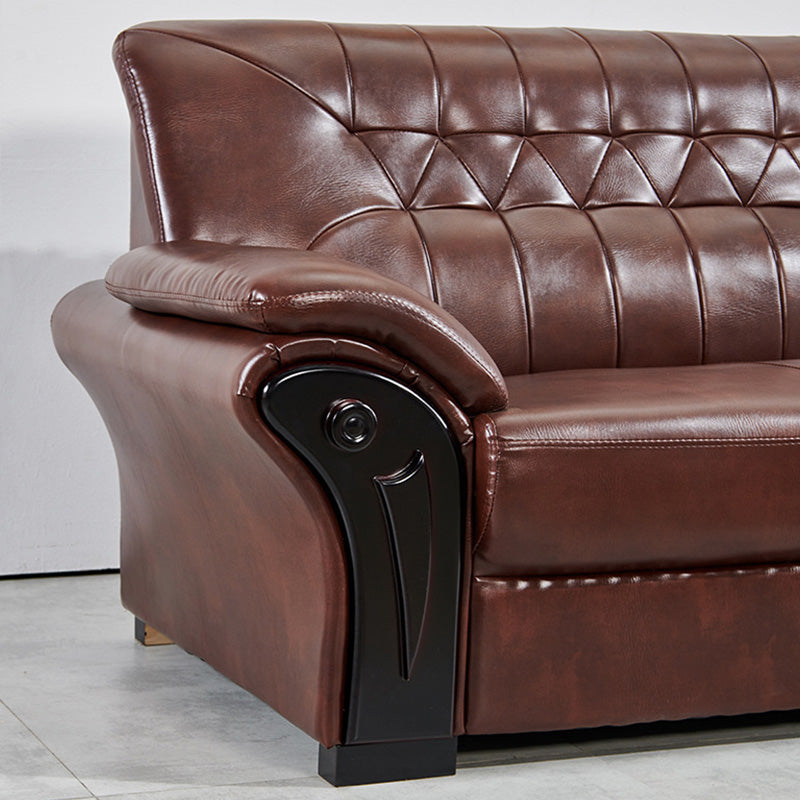 Industrial Biscuit Back Seating Flared Arm Sofa in Dark Brown