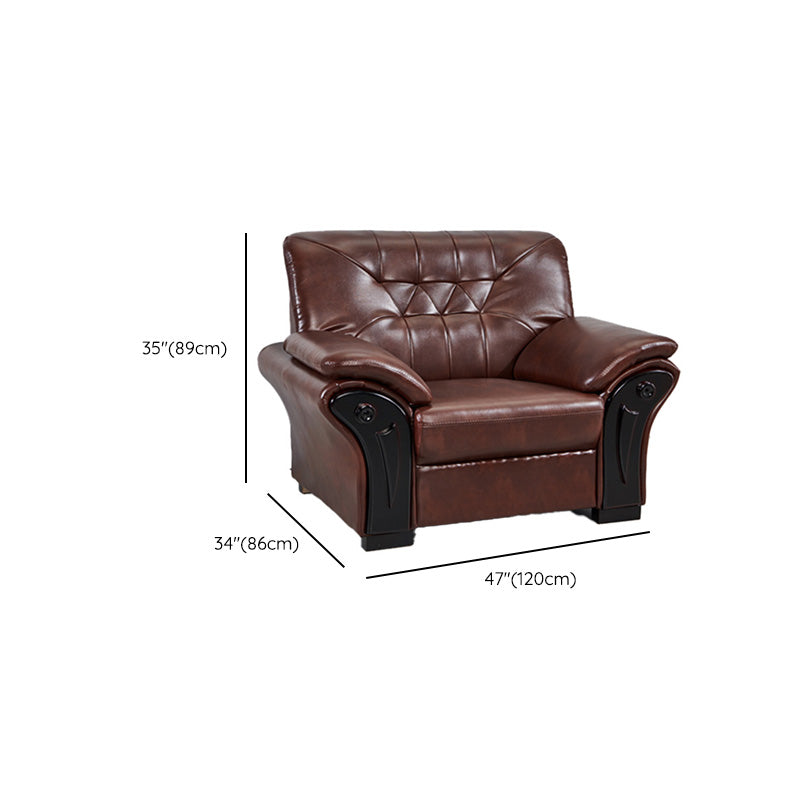 Industrial Biscuit Back Seating Flared Arm Sofa in Dark Brown
