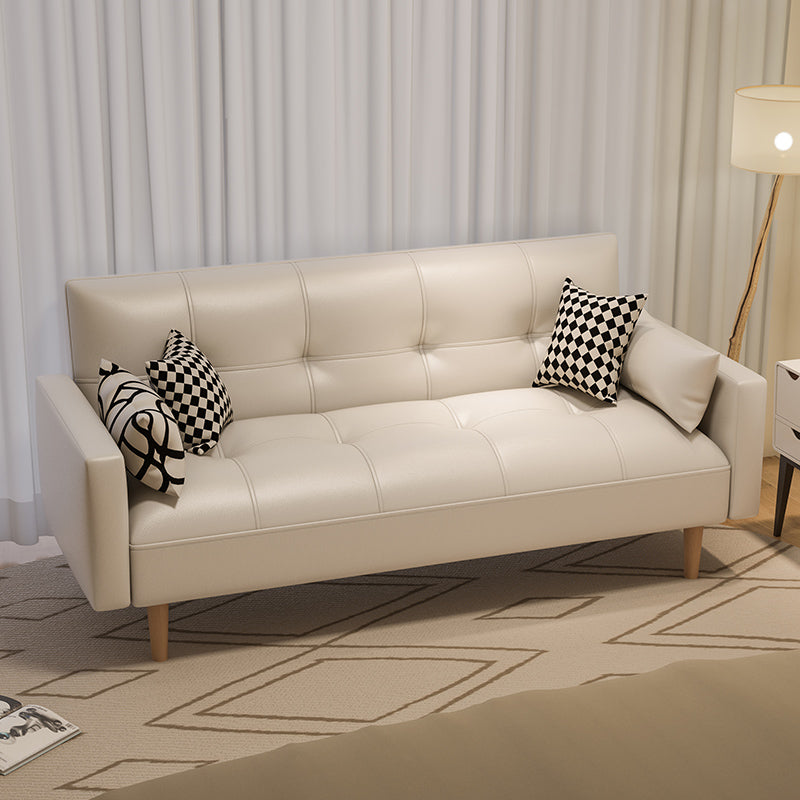 Tufted Split-Back Seating Leather Square Arm Sofa with Pillows