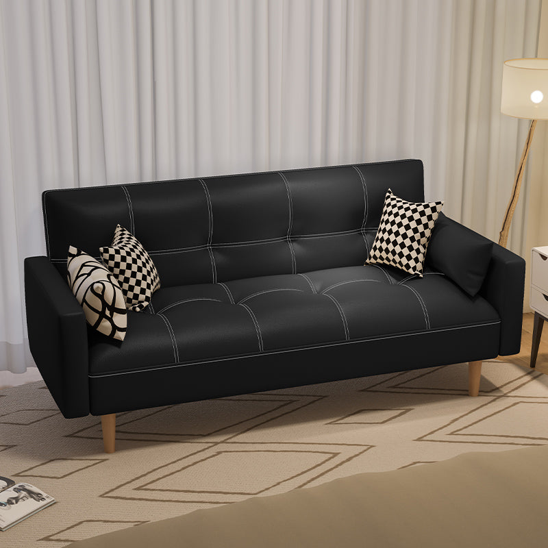 Tufted Split-Back Seating Leather Square Arm Sofa with Pillows