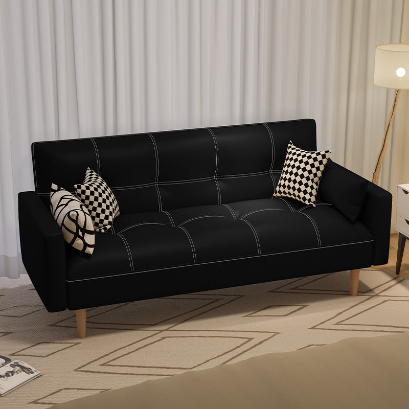 Tufted Split-Back Seating Leather Square Arm Sofa with Pillows