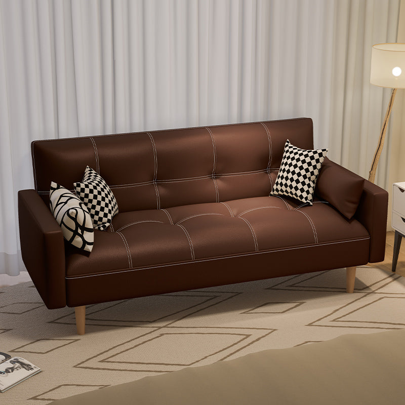 Tufted Split-Back Seating Leather Square Arm Sofa with Pillows