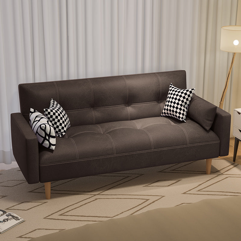 Tufted Split-Back Seating Leather Square Arm Sofa with Pillows