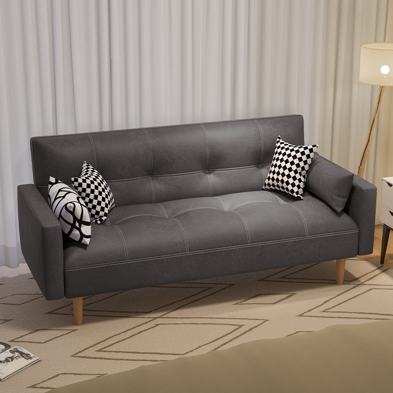 Tufted Split-Back Seating Leather Square Arm Sofa with Pillows