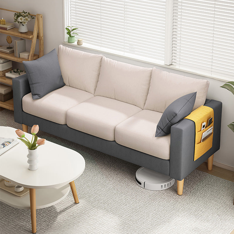 Modern Square Arm Sofa Wooden Standard Sofa for Living Room with Cushions Back