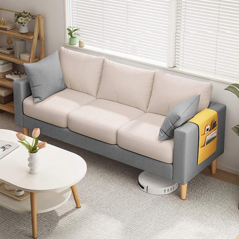 Modern Square Arm Sofa Wooden Standard Sofa for Living Room with Cushions Back