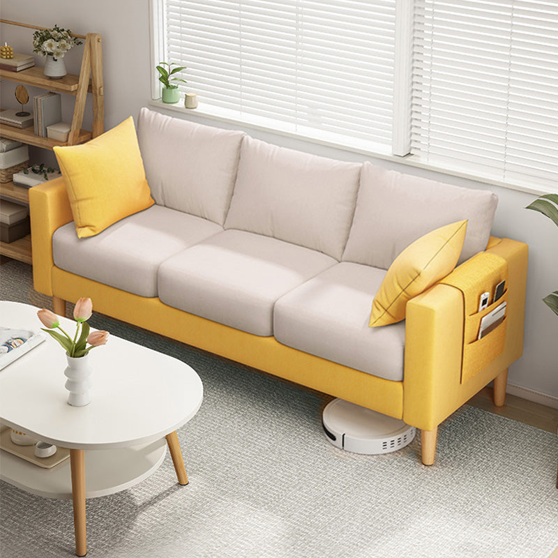 Modern Square Arm Sofa Wooden Standard Sofa for Living Room with Cushions Back