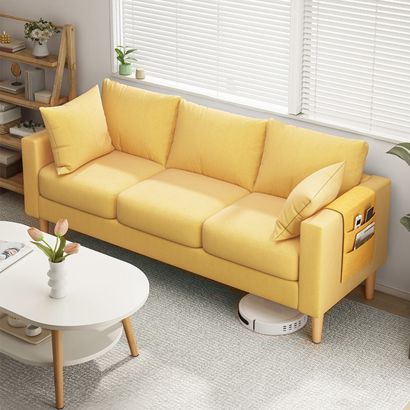 Modern Square Arm Sofa Wooden Standard Sofa for Living Room with Cushions Back